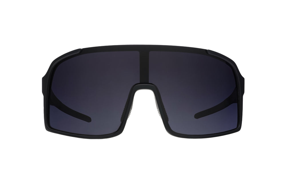 Goodr Shield Astro G sunglasses My Sweat has an Octane Ring style with black frame and black gradient lenses, designed for maximum performance and sleek look
