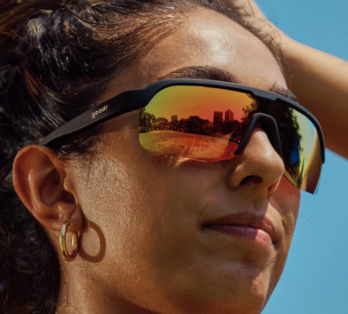 Goodr BOLT Do It For The Victory Dance black polarized performance sunglasses with wraparound no-slip frame, built for running, cycling, and race-day celebrations.
