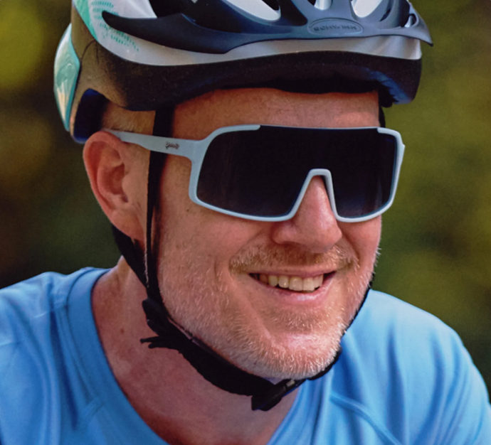 Goodr Shield Astro G sunglasses Kidnapped by a Cyborg edition featuring a blue frame and gradient lenses, ideal for active lifestyles and casual fashion.