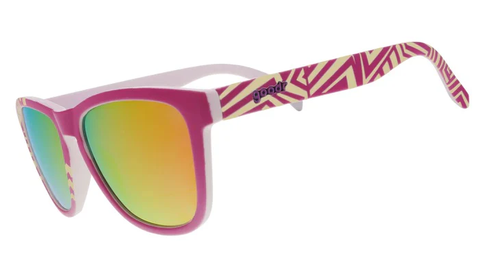 Goodr OG Limited Edition Neon is My Neutral UV-activated running sunglasses with polarized lenses and white frame, designed for athletic use.