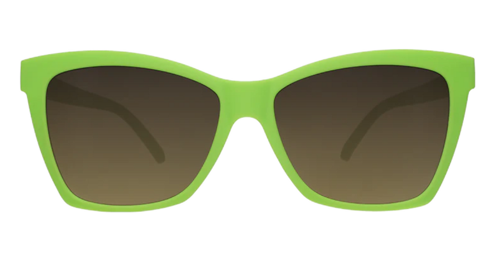 Goodr Pop G sunglasses Born To Be Envied model in eye-catching lime green frames with black lenses, lightweight and stylish performance shades