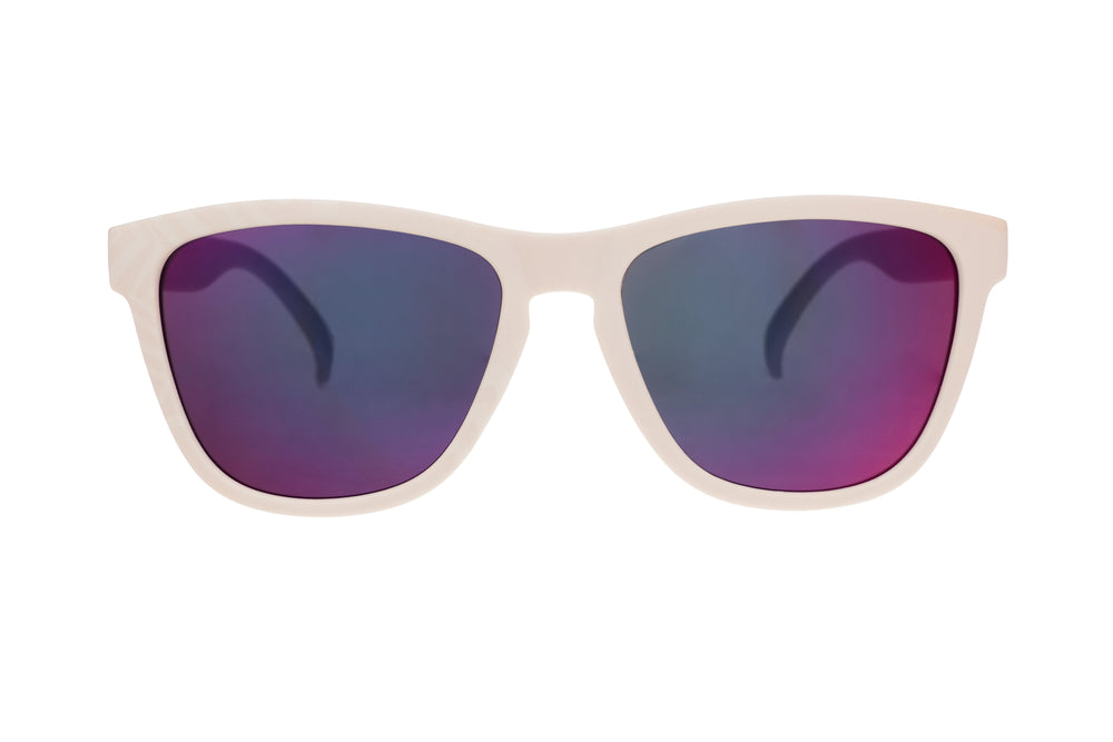 Goodr OG Limited Edition Neon is My Neutral UV-activated running sunglasses with polarized lenses and white frame, designed for athletic use.