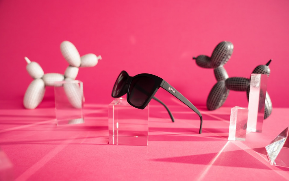 Goodr Pop G sunglasses NEW WAVE RENEGADE with edgy black frames and black lenses, fashion-forward and durable running sunglasses