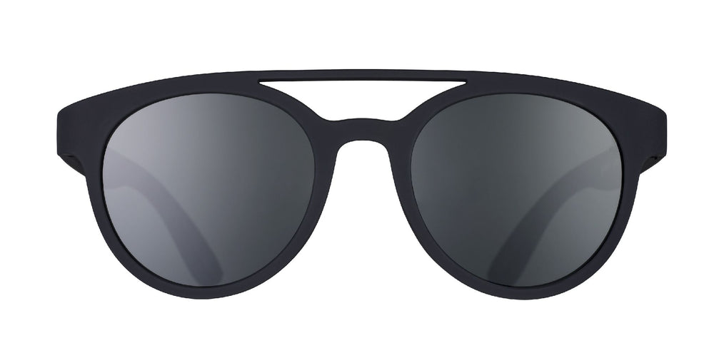 goodr PHG polarized sunglasses Professor 00G model with all-black frame and lenses, no slip no bounce fit, perfect for runners and outdoor enthusiasts seeking sleek style and performance.