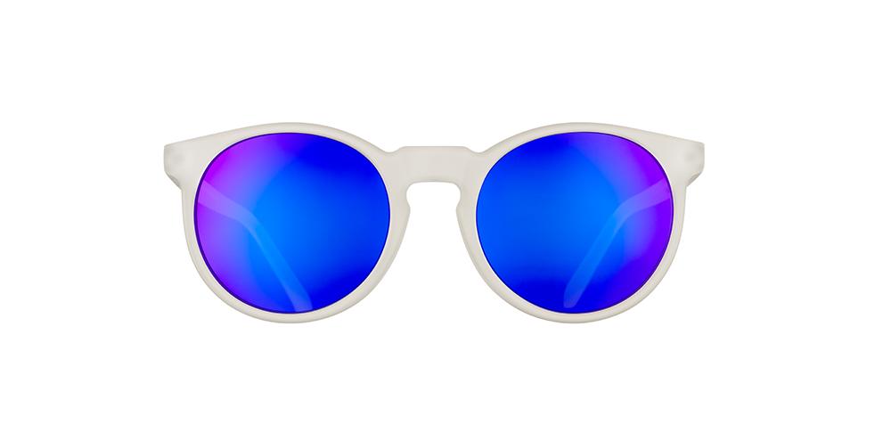 Circle G running sunglasses Strange Things Are Afoot At The Circle G model with white frame and purple round polarized lenses, no slip no bounce fit for comfortable running and outdoor use