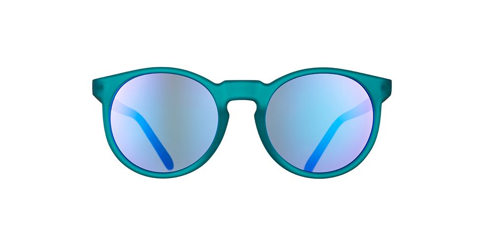 Circle G running sunglasses I Pickled These Myself model featuring blue frame and purple round polarized lenses, no slip no bounce fit designed for active runners.