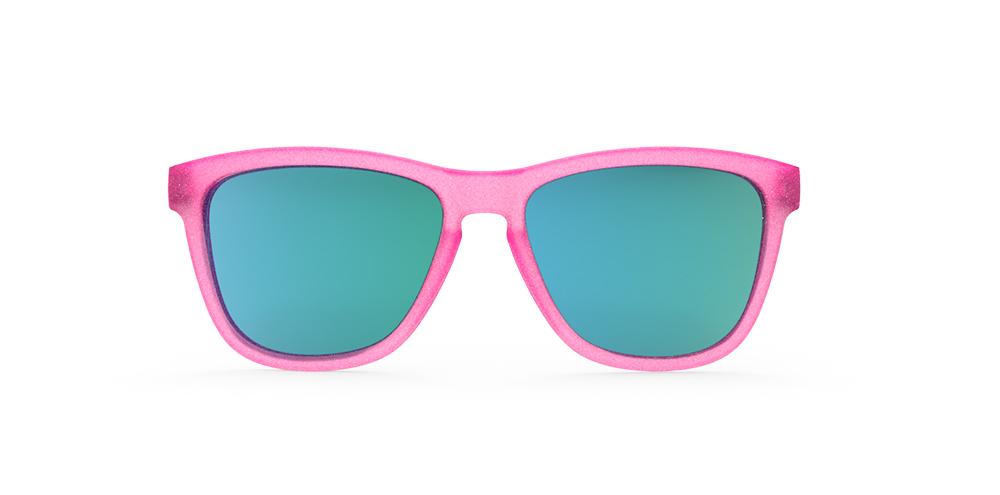 Goodr Flamingos on a Booze Cruise OG running sunglasses with bright pink frame and polarized UV400 lenses — perfect no-slip, no-bounce sunglasses for running and fitness.