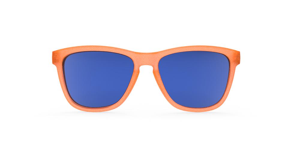 Goodr Donkey Goggles OG running sunglasses with bold orange frame and polarized UV400 lenses — no-slip, no-bounce design for running, fitness, and outdoor sports.