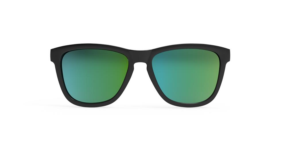 Goodr Vincent's Absinthe Night Terrors OG running sunglasses with black frame and green polarized UV400 lenses — no-slip, no-bounce design for running and active lifestyles.