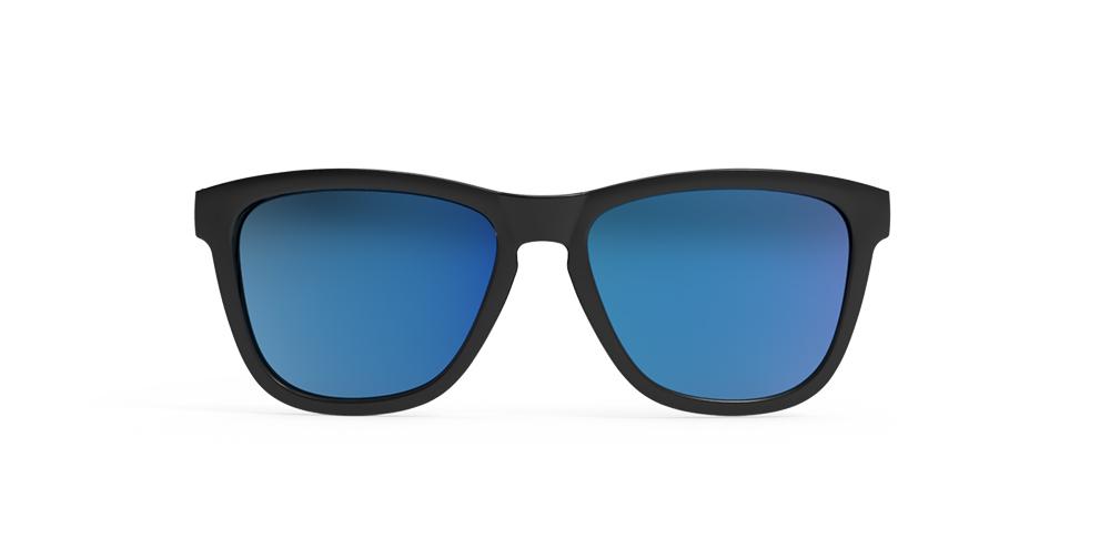 Goodr Mick and Keith's Midnight Ramble OG running sunglasses with black frame and blue polarized UV400 lenses — no-slip, no-bounce design for running, cycling, and active lifestyles.