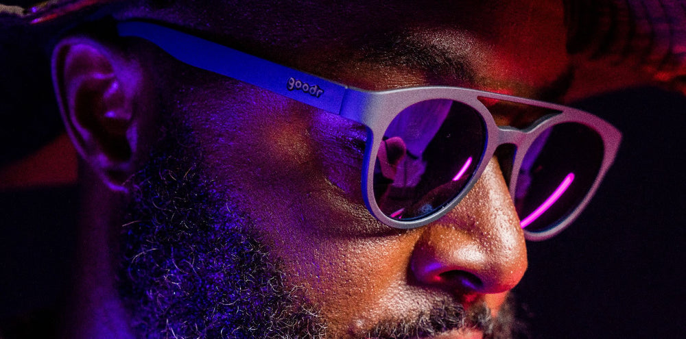 goodr PHG polarized sunglasses The New Prospector model with no slip no bounce fit and purple polarized lenses, designed for outdoor performance and running