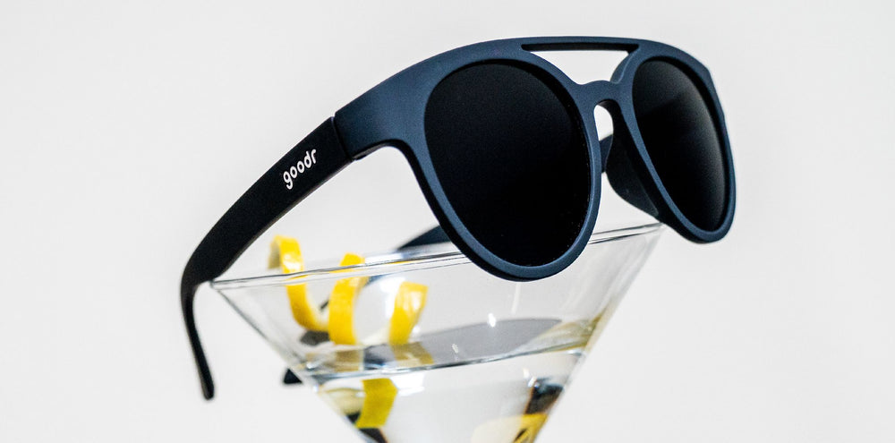 goodr PHG polarized sunglasses Professor 00G model with all-black frame and lenses, no slip no bounce fit, perfect for runners and outdoor enthusiasts seeking sleek style and performance.
