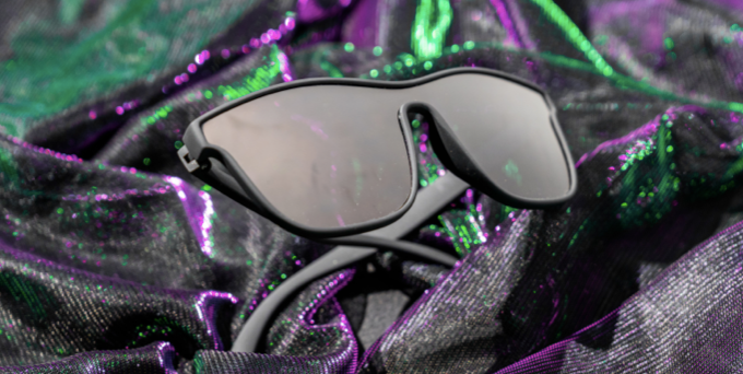 goodr VRG polarized sunglasses The Future is Void model with all-black wraparound frame and lenses, no slip no bounce fit, and polarized lenses—perfect for running, cycling, and high-performance outdoor activities.