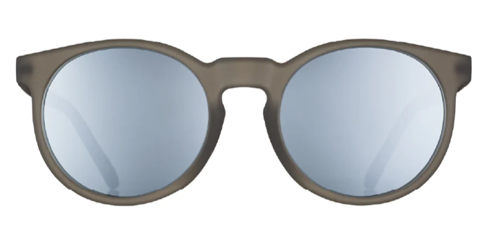 Goodr Circle G They Were Out of Black round gray polarized sunglasses with no-slip, no-bounce fit. Hipster-inspired running sunglasses designed for comfort and style.