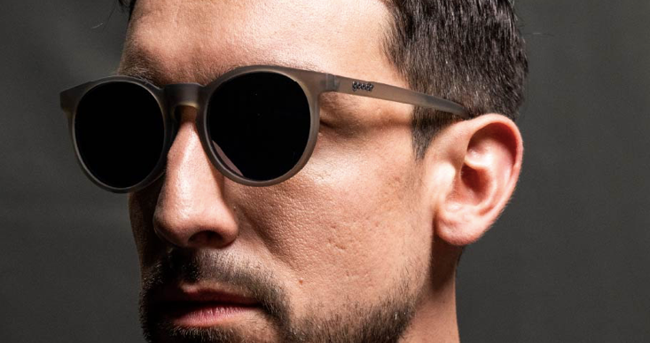 Goodr Circle G They Were Out of Black round gray polarized sunglasses with no-slip, no-bounce fit. Hipster-inspired running sunglasses designed for comfort and style.