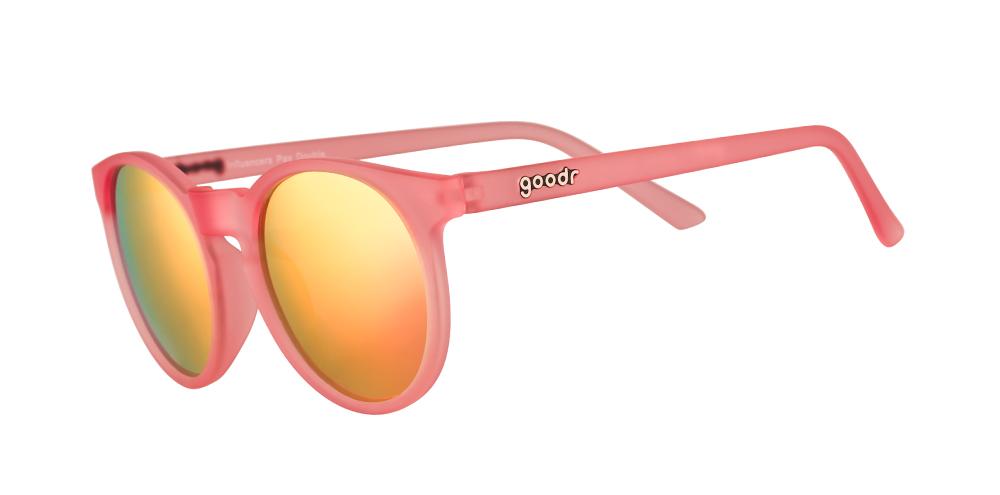 Circle G running sunglasses Influencers Pay Double model featuring pink frame and pink polarized round lenses, no slip no bounce fit ideal for runners and sports enthusiasts