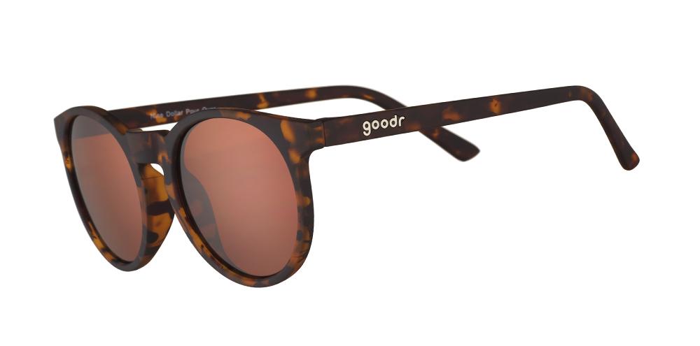 Circle G running sunglasses Nine Dollar Pour Over model with tortoise shell frame and all polarized lenses, no slip no bounce fit perfect for outdoor activities.