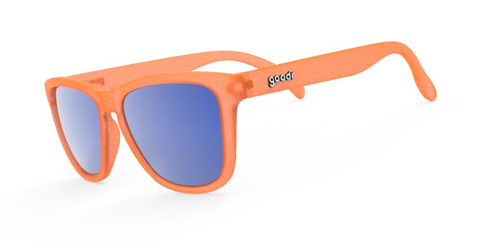 Goodr Donkey Goggles OG running sunglasses with bold orange frame and polarized UV400 lenses — no-slip, no-bounce design for running, fitness, and outdoor sports.
