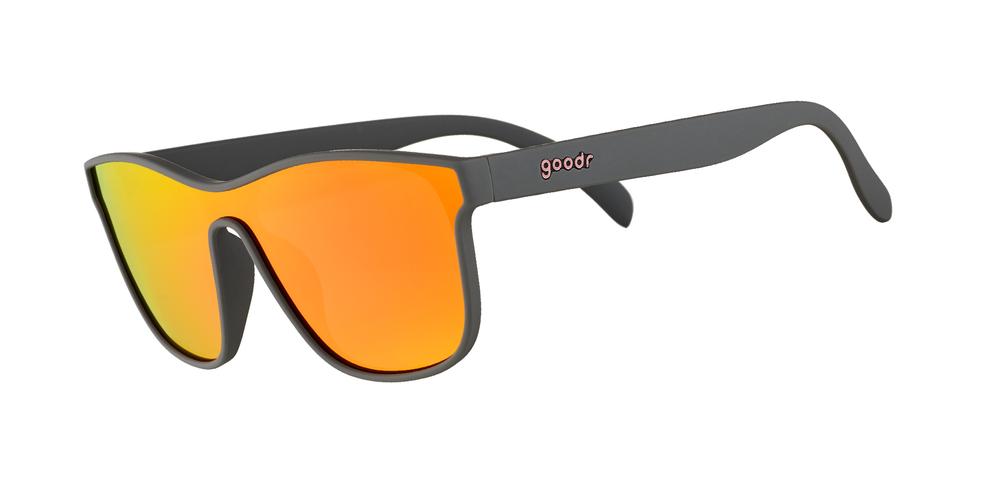 goodr VRG polarized sunglasses VOIGHT-KAMPFF VISION model with futuristic wraparound design, no slip no bounce fit, and all polarized lenses—engineered for running and high-performance activities with bold sci-fi style