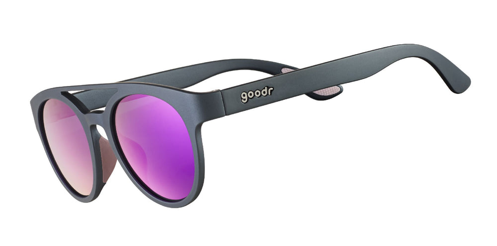 goodr PHG polarized sunglasses The New Prospector model with no slip no bounce fit and purple polarized lenses, designed for outdoor performance and running