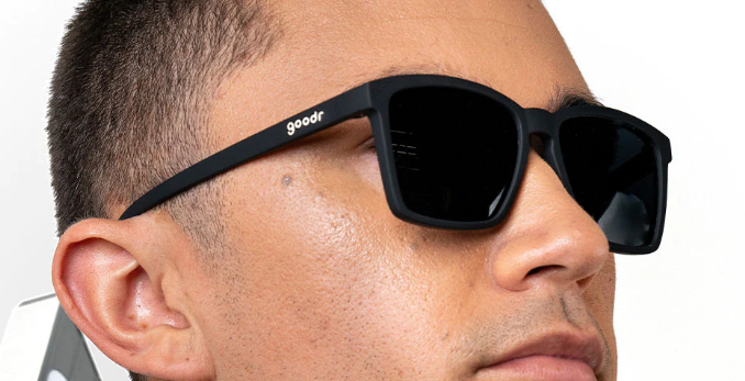 Goodr LFG sunglasses 'Get On My Level' – sleek black polarized sunglasses with a snug fit for small heads, featuring a lightweight no-bounce frame, glare-reducing lenses, and stylish square shape for active lifestyles.